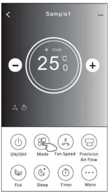 Sample1 * Cool 25°C - + ON/OFF Mode Fan Speed Precision Air Flow Eco Sleep Timer More