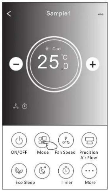 Sample1 * Cool 25°C - + ON/OFF Mode Fan Speed Precision Air Flow Eco Sleep Timer More
