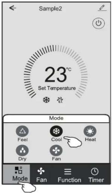 Sample2 23°C Set Temperature Mode Feel Cool Heat Dry Fan Mode Fan Function Timer