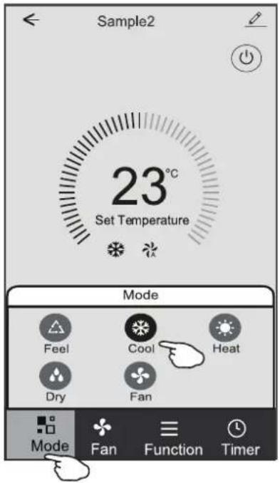 Sample2 23°C Set Temperature Mode Feel Cool Heat Dry Fan Mode Fan Function Timer