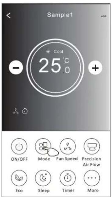 Sample1 * Cool 25°C - + ON/OFF Mode Fan Speed Precision Air Flow Eco Sleep Timer More
