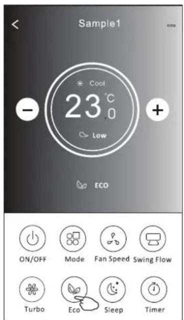 Sample1 Cool 23°C Low + ECO ON/OFF Mode Fan Speed Swing Flow Turbo Eco Sleep Timer
