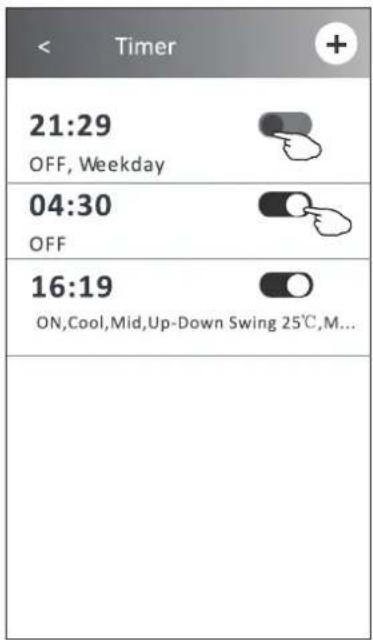 Timer 21:29 OFF, Weekday 04:30 OFF 16:19 ON,Cool,Mid,Up-Down Swing 25°C,M...