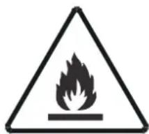 Warning sign depicting a flame symbol inside a triangle, indicating hazard or caution.