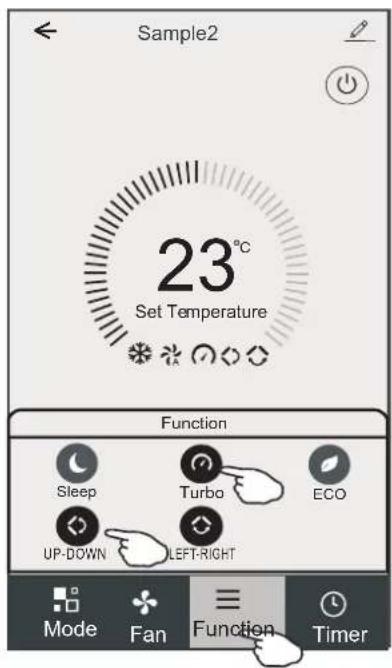 Sample2 23°C Set Temperature Function Sleep Turbo ECO UP-DOWN LEFT-RIGHT Mode Fan Function Timer