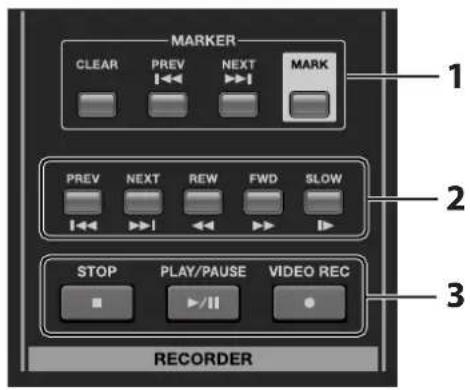 MARKER CLEAR PREV NEXT MARK PREV NEXT REW FWD SLOW STOP PLAY/PAUSE VIDEO REC REORDER