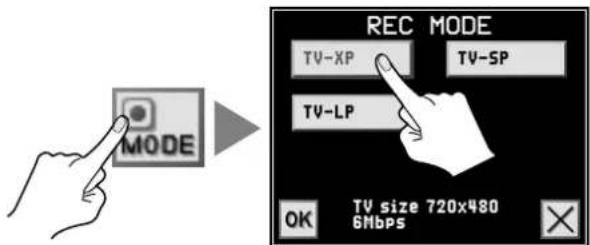 MODE REC MODE TV-XP TV-SP TV-LP OK TV size 720x480 6Mbps