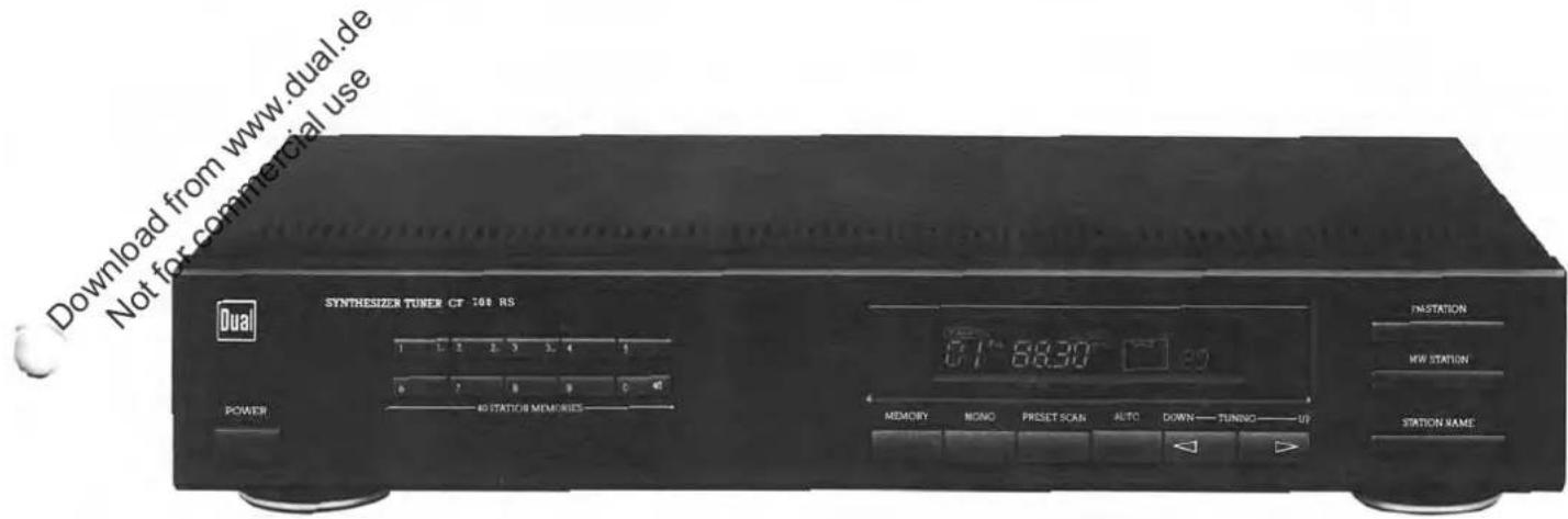 Download from www.dual.de Not for commercial use SYNTHESIZER TUNER CF 108 RS DUAL POWER AS STATION MEMORIES 6:1" 88:30" MEMORY NONO PRESET SCAN AUTO DOWN—TUNINO—UP INSTATION NEW STATION STATION NAME