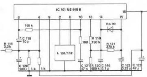 IC 101 NE-645 B 8 4 9 2 6 10 13 14 15 190 k C 119 10 μ R 116 3,3k C 120 190 μ 1 k 1 k L 101/102 180 R 119 150 k OA 90 R 121 270 k C 121 47 n R 120 689 k C 146 0.1 μ C 122 0.33 μ C 123 47 μ