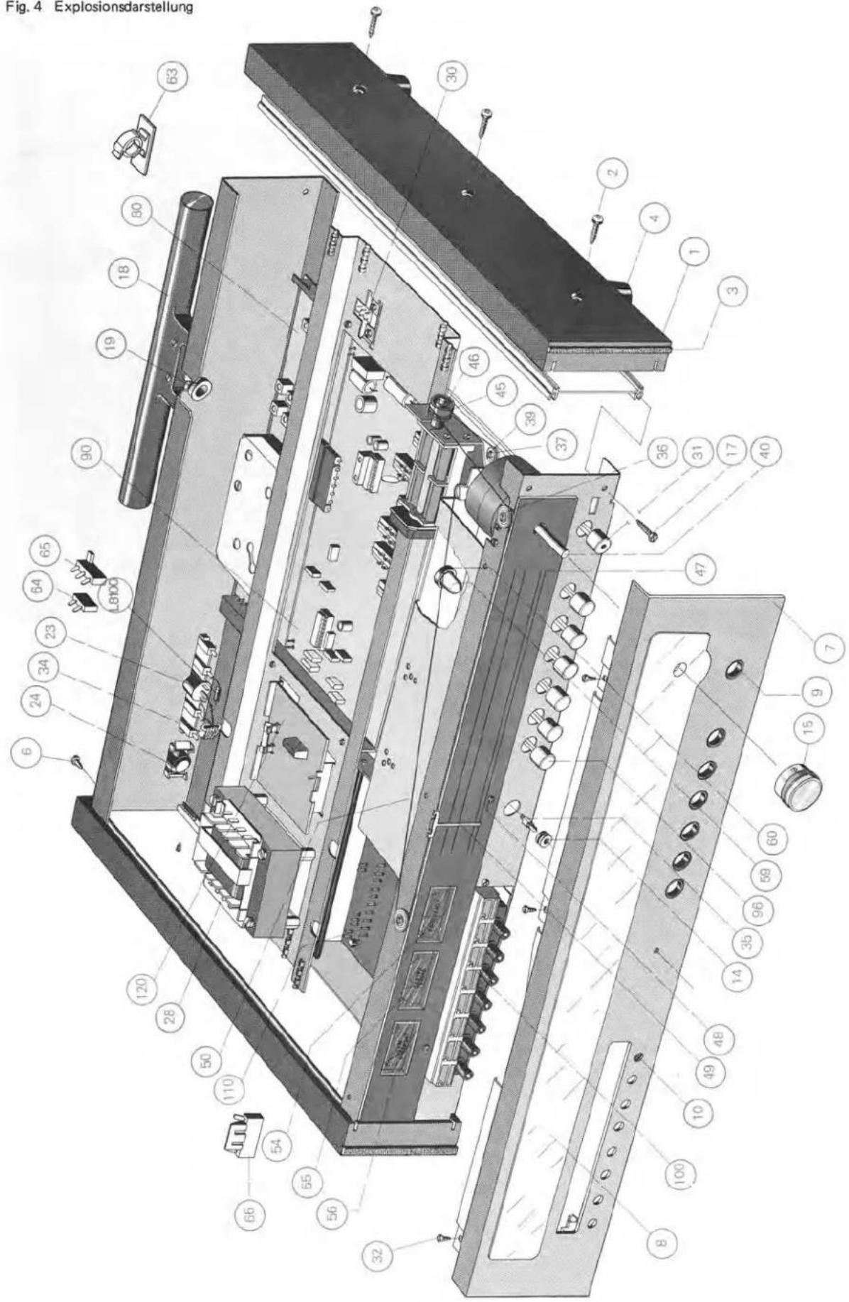 Fig. 4 Explosionsdarstellung 63 80 18 19 90 64 65 23 24 34 6 120 26 50 110 54 66 65 56 32 30 2 4 1 3 36 31 17 40 47 7 9 15 60 59 96 14 35 48 49 10 100 8