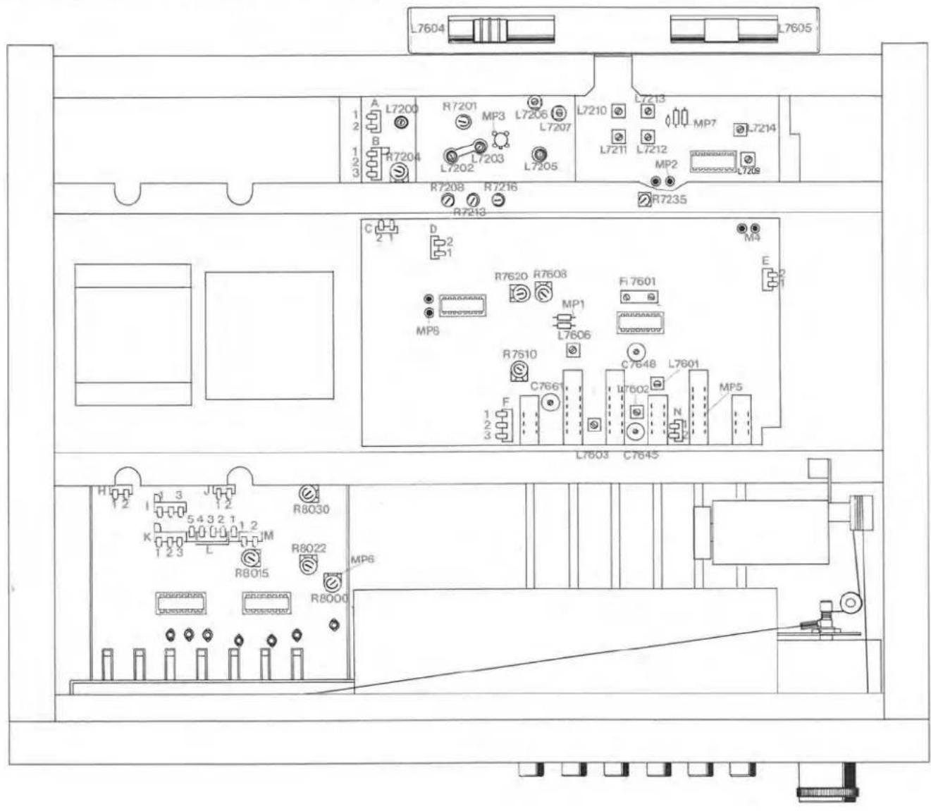 L7604 L7605 1 2 A L7200 R7201 MP3 L7206 L7210 L7213 1 2 B R7204 L7202 L7203 L7205 L7211 L7212 MP7 L7214 R7208 R7216 R7235 R7213 C 2 1 D 2 M4 MP5 R7620 R7608 F1 7601 MP1 L7606 R7510 C7648 L7601 F C766' I7602 MP5 1 2 3 L7603 C7645 H 1 2 J 1 2 R8030 K 1 2 3 L 1 2 R8022 MP6 R8015 R8000
