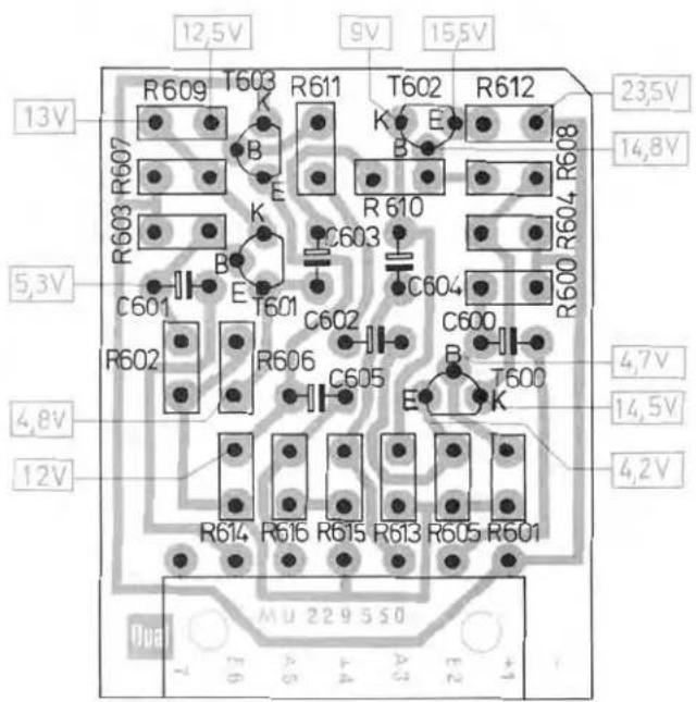 12.5V 9V 15.5V 13V R609 T603 R611 T602 R612 13V R607 B E K E R603 R604 R608 5.3V R601 C603 C604 C601 C602 C600 R602 R606 C605 E T600 4.8V 12V R614 R615 R616 R617 R618 R619 R620 R621 4.7V 14.5V 4.2V MΩ 229550 7 A5 A3 E2 +1