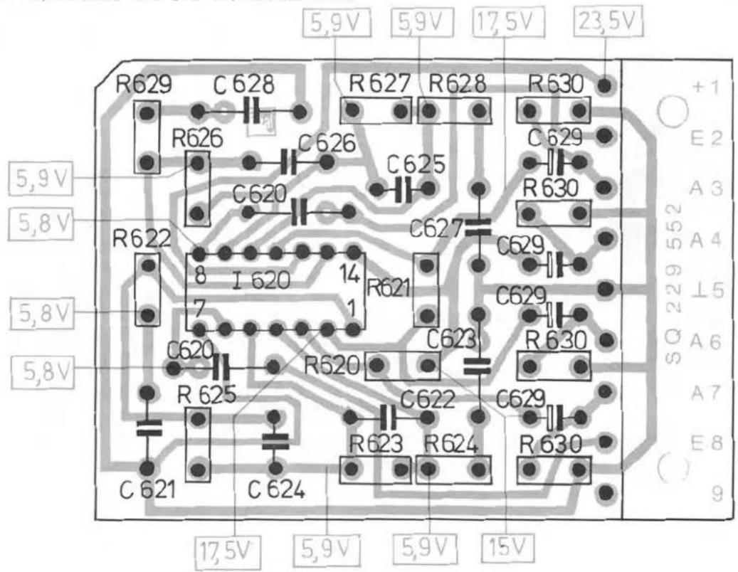 5,9V 5,9V 17,5V 23,5V R629 C628 R626 R627 R628 R530 5,9V 5,8V R622 C626 C620 C625 C627 C629 8 I 620 14 R621 7 1 C620 C623 R625 R620 C622 C629 C621 C624 R623 R624 R630 17,5V 5,9V 5,9V 15V +1 E2 A3 A4 ⊥5 A6 A7 E8 9 SQ 229 552