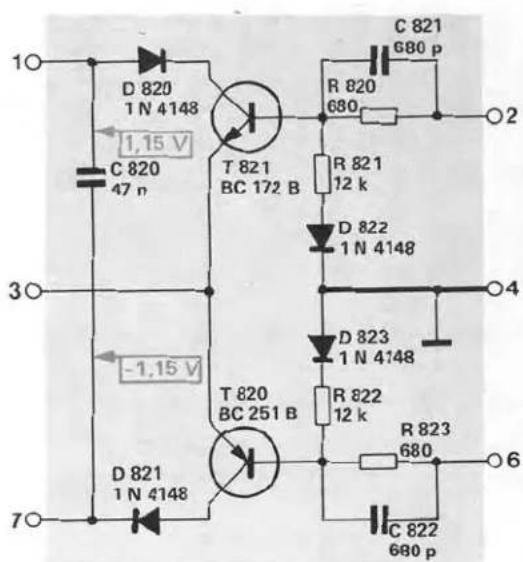 10 D 820 1 N 4148 1,15 V C 820 47 n T 821 BC 172 B -1,15 V 30 D 821 1 N 4148 T 820 BC 251 B 70 R 820 680 R 821 12 k D 822 1 N 4148 D 823 1 N 4148 R 822 12 k R 823 680 C 822 680 p 2 4 6