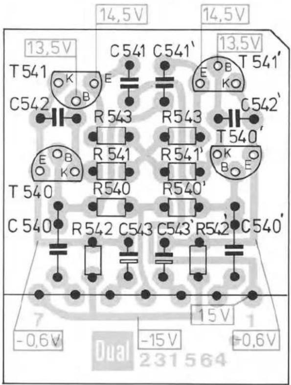 13,5V T541 C542 E K B R543 R540 R541 R540 R543 R541' R540' C540 R542 C543 C543' R542 C540' 14,5V 13,5V T541' E B K O C542' T540' K B E -0,6V -15V -0,6V 15V Dual 231 564