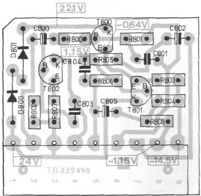 22.1V C800 R800 T800 -0.64V C802 D801 1,15V B K E R805 C801 R806 E B K T801 R803 R804 C803 C805 R808 D800 R802 R807 24V -1.15V -14.5V TR 229496