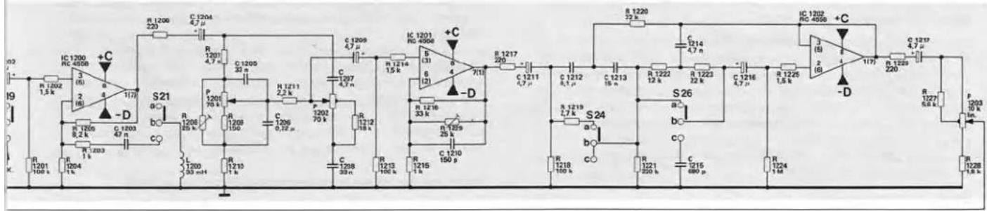 R 1206 220 C 1204 4.7 μ R 1207 4.7 k C 1205 32 m C 1209 4.7 μ R 1201 70 k R 1211 2.2 k R 1212 18 k R 1216 33 k R 1217 220 C 1211 4.7 μ R 1218 150 k S 24 a b c D IC 1201 RC 4006 + C b (3) S (2) - D R 1220 72 k C 1214 4.7 n R 1222 12 k C 1216 4.7 μ R 1225 1.5 k IC 1202 RC 4006 + C 3 (5) (6) R 1229 220 C 1217 4.7 μ R 1227 6.8 k P 1203 10 k R 1204 1 k R 1205 2 k R 1206 47 m R 1203 1 k R 1204 33 mH R 1205 8.2 k R 1206 25 k R 1208 70 k R 1209 4.7 μ R 1210 1 k R 1213 10k h R 1215 1 k R 1216 680 μ R 1218 150 k R 1219 7.7 k R 1220 4.7 μ