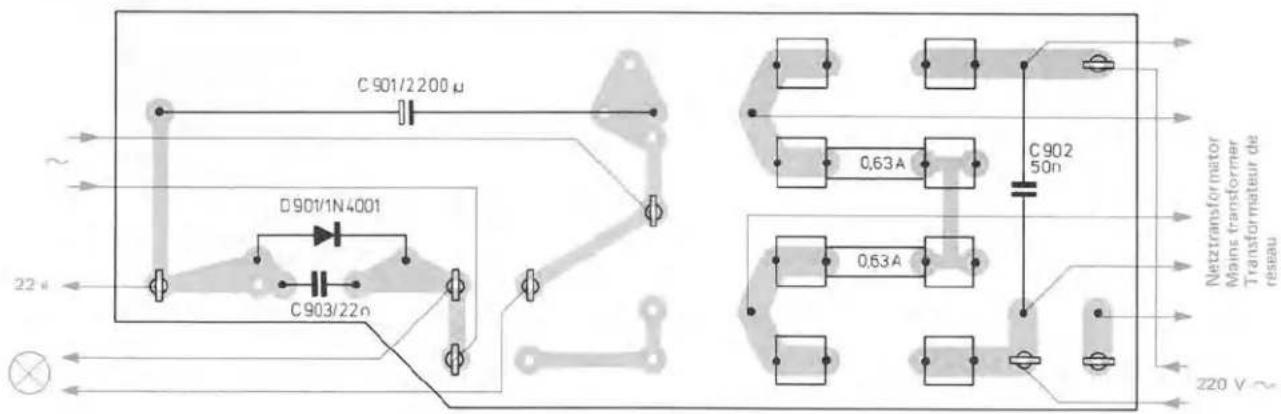 C 901/2200 μ D 901/1N4001 C 903/22n 22 μ C 902 50 n 0,63A 0,63A Netztransformator Mains transformer Transformateur de rèseau 220 V ~