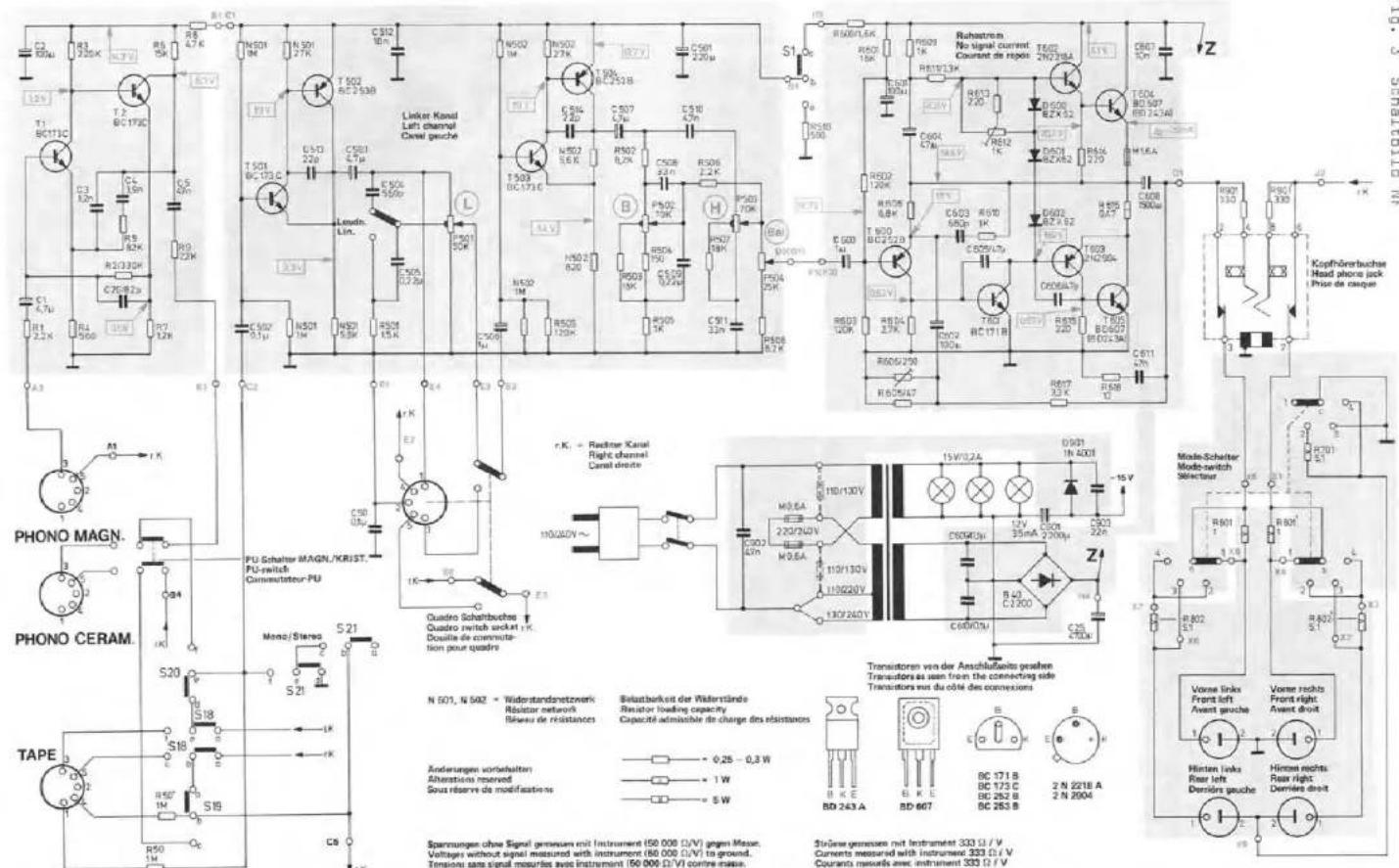 PHONO MAGN. PHONO CERAM. TAPE Linker Kanal Left channel Cave gauche PU-Schalter MAGN./KRIST. PU-switch Commutateur-FU Mono/Stereo S21 S20 S18 S17 S16 S15 S14 S13 S12 S11 S10 S9 S8 S7 S6 S5 S4 S3 S2 S1 R501 R502 R503 R504 R505 R506 R507 R508 R509 R510 R511 R512 R513 R514 R515 R516 R517 R518 R519 R520 R521 R522 R523 R524 R525 R526 R527 R528 R529 R530 R531 R532 R533 R534 R535 R536 R537 R538 R539 R540 R541 R542 R543 R544 R545 R546 R547 R548 R549 R550 R551 R552 R553 R554 R555 R556 R557 R558 R559 R560 R561 R562 R563 R564 R565 R566 R567 R568 R569 R570 R571 R572 R573 R574 R575 R576 R577 R578 R579 R580 R581 R582 R583 R584 R585 R586 R587 R588 R589 R590 R591 R592 R593 R594 R595 R596 R597 R598 R599 P 600/1.6K P 600/1.6K P 600/1.6K P 600/1.6K P 600/1.6K P 600/1.6K P 600/1.6K P 600/1.6K P 600/1.6K P 600/1.6K P RUBATRON No signal current: T-60D, 2ND/2ND/4 T-60D, 2ND/2ND/4 T-60D, 2ND/2ND/4 T-60D, 2ND/2ND/4 T-60D, 2ND/2ND/4 T-60D, 2ND/2ND/4 T-60D, 2ND/2ND/4 T-60D, 2ND, 2ND, 2ND, 2ND, 2ND, 2ND, 2ND, 2ND, 2ND, 2ND, 2ND, 2ND, 2ND, 2ND, 2ND, 2ND, 2ND, 2ND, 2ND, 2ND, 2ND, 2ND, 2ND, 2ND, 2ND, 2N S-CHATTER Mode-switch Selectiver PU-Schalter MAGN./KRIST. PU-switch: Commutateur-FU Quadro Schathbuches Quadro switch socket H.R. Double de commut- tion pour quadro r.K. - Radtror Kanal Right channel CaveI dreite N 601, N 602 - Widerstandnetzwerk Resistor network Riseau de resistances Selastberkeit der Widerstände Resistor loading capacity Capacité admissible de charge des resistances Anderungen vorbehalten Altersions reserved Sous réserve de modifications - 0.2S - 0.3W - 1W - 8W Spancungen ohne Signal vacuum mit Instrument (ISO 000 Ω/V) gegen Messe. Voltages without signal measured with instrument (ISO 000 Ω/V) to ground. Tensions sans signal measure avec Instrument (ISO 000 Ω/V) contre-masse. Strange vacuumes mit Instrument 333 Ω/V Currents measured with Instrument 333 Ω/V Courants measure avec Instrument 333 Ω/V Mode/Schalter Mode-switch Selectiver Vorne links Front left Avent gauche Vorne rechts Front right Avent droit Hitten links Rear left Denside gauche Hinton rechts Rear right Dennes droit
