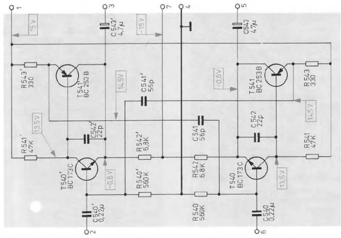 1 15 V R543' 330 C543' 4.7μ -15 V T541' BC 253 B 14.5V C541' 56p R541' 47K 13.5V R542' 22p C542' 6.8K R540' 560 K -0.6V T540' BC 173 C C541' 56p R542' 6.8K R540 560 K T540 BC 173 C C542' 22p R541 47K 13.5V C543 4.7μ T541 BC 253 B -0.6V R543 330 14.5V C540 0.22μ C540' 0.22μ