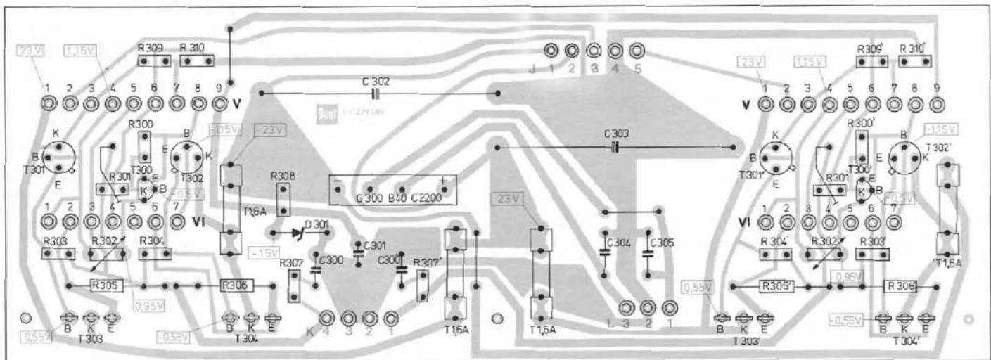22V 1.15V R309 R.310 1 2 3 4 5 6 7 8 9 V K B T301 E E R300 R301 E T300 B T302 K B VI R303 R302 R304 R305 0.95V B K E T303 -0.55V R306 B K E T304 K 4 S 2 I C302 -15V R30B D.301 C300 C301 C300 R307' T16A G300 B40 C2200 C303 23V C304 C305 R305' 0.55V T1.5A L 3 2 1 B K E T303' R306' -0.55V B K E T304'