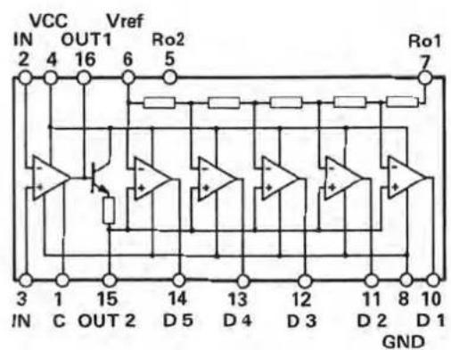 VCC IN 2 4 OUT1 Vref Ro2 Ro1 3 1 15 14 13 12 11 8 10 IN C OUT 2 D 5 D 4 D 3 D 2 D 1 GND