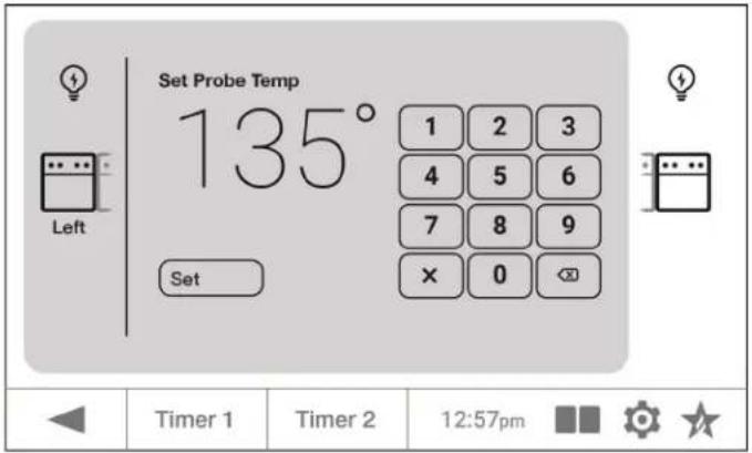 Set Probe Temp 135° 1 2 3 4 5 6 7 8 9 × 0 < img src="box" Left Set Timer 1 Timer 2 12:57pm