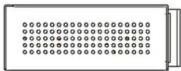 Simple line drawing of a rectangular container with circular holes and a side clip (no text or symbols)