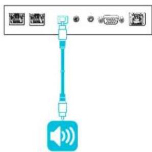Diagram showing a wireless device with labeled ports and a speaker icon, likely representing an audio or video connection.