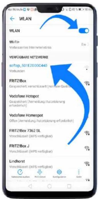 WLAN WLAN Wi-Fi+ Verbesertes Internetergebnis Ein VERFÜGBARE NETZWERKE softsp_501E2000C440 Verbunden FRITZ!Box Gespeichert, verschlüsselt (nomale Qualität) Vodafone Hotspot Gespeichert (Anmeldung/Autorisierung erforderlich) Vodafone Homespot Offen (Anmeldung/Autorisierung erforderlich) FRITZ!Box 7362 SL Verschlüsselt (WPS verfügbar) FRITZ!Box J Verschlüsselt (WPS verfügbar) Lindhorst Verschlüsselt (WPS verfügbar)