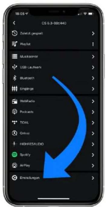CS 6.3-00c440 Zuletzt gespielt Playlist Muskserver USB-Laufwerk Bluetooth Ungänge WebRadio Podcasts TIDAL Cobuz HIGHRESAUDIO Spotify AirPlay Einstellungen