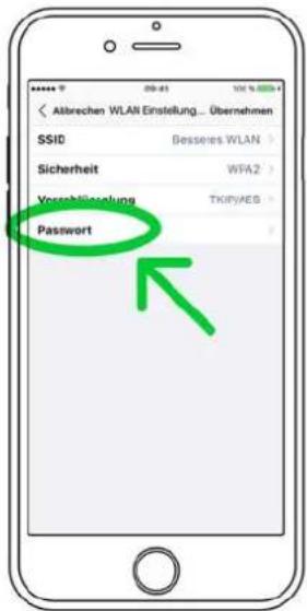 Aktrechen WLAN Einstellung... Übernehmen SSID Besseres WLAN Sicherheit WFA2 Verschänkung TKIPYAES Password