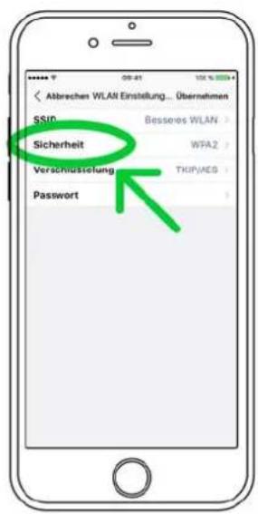 Abtrechen WLAN Einstellung... Übernehmen SSID Bessneros WLAN Sicherheit WFA2 Verschüsselung TKIPYMES Passwort