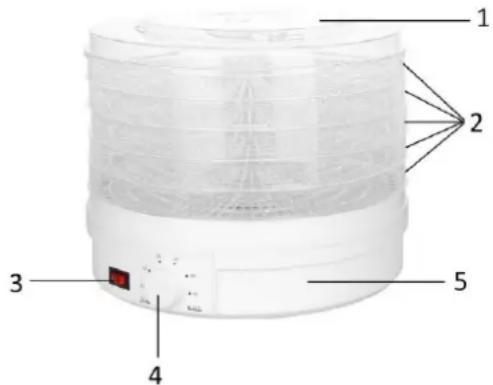 Labeled diagram of a multi-tiered food heater with numbered parts for identification
