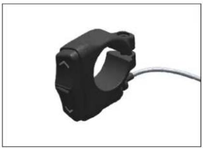 Black mechanical clamp with a white cable, isolated on white background (no text or symbols)