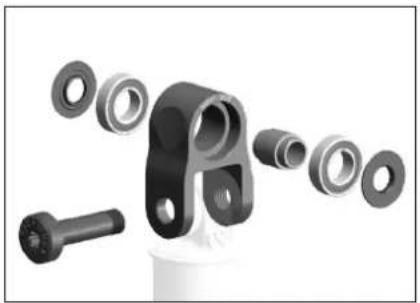Exploded view of a mechanical assembly with bolts and a pin (no text or symbols visible)