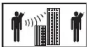 Diagram showing two human figures with a speech bubble and building, likely illustrating a communication or communication process.