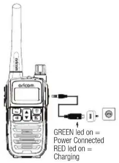 ORICOM GREEN led on = Power Connected RED led on = Charging