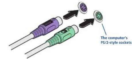 The computer's PS/2-style sockets
