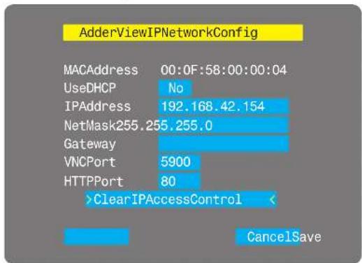 Adder AdderView CATx - To clear IP access control - 1