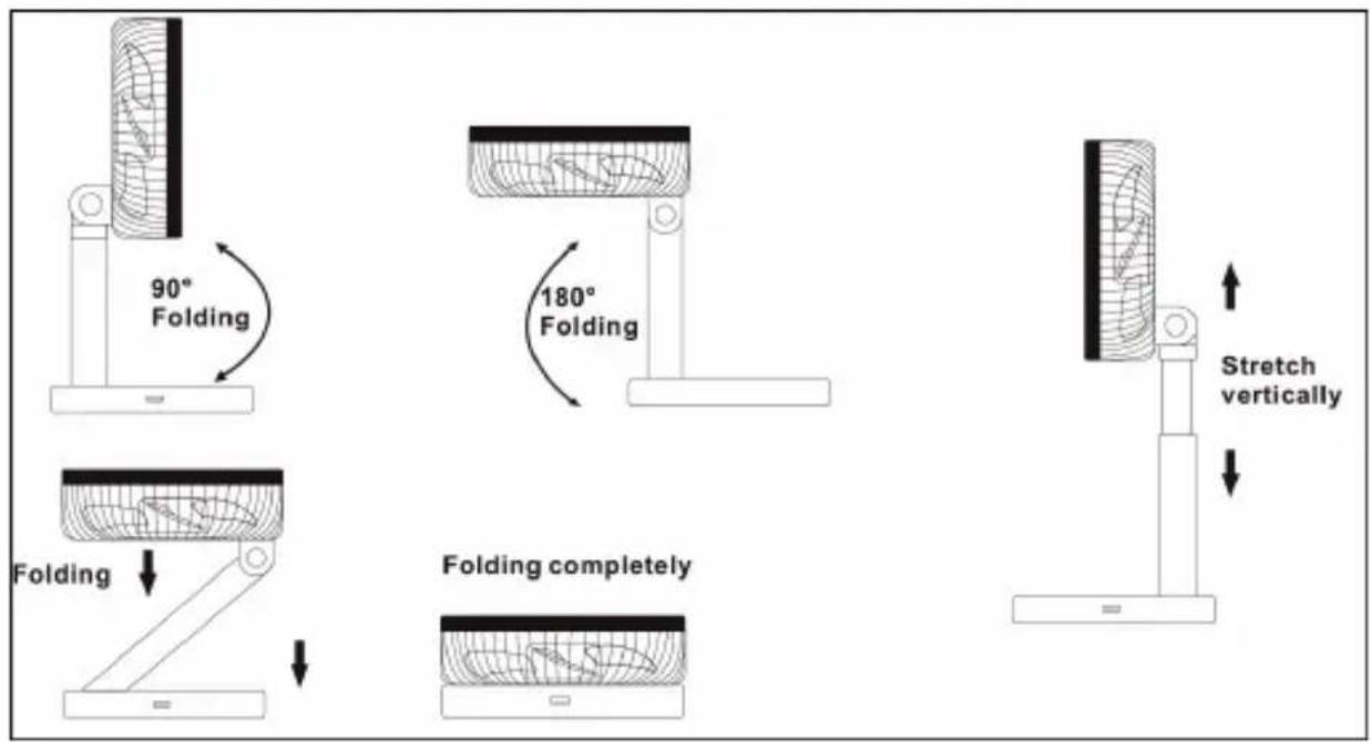 90° Folding 180° Folding Folding Folding completely Stretch vertically
