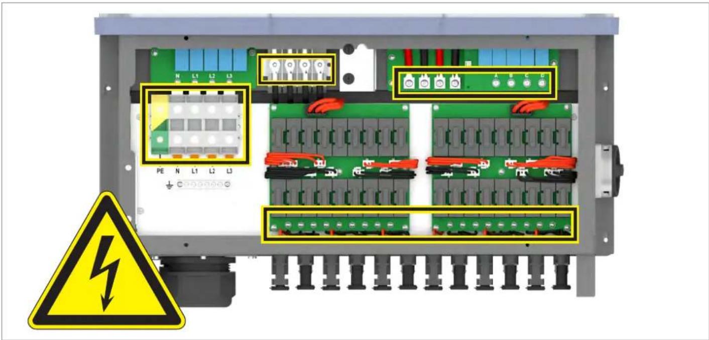 DELTA M88H 121 CF - Wartungsarbeiten abschließen - Wechselrichter mit Netz (AC) und Solarmodulen (DC) verbinden - 1