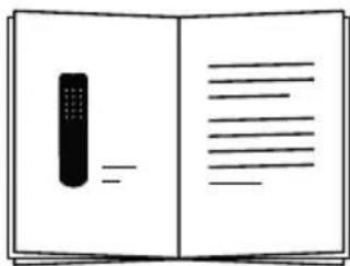 Illustration of an open book with a remote and text lines, likely indicating a menu or list entry.