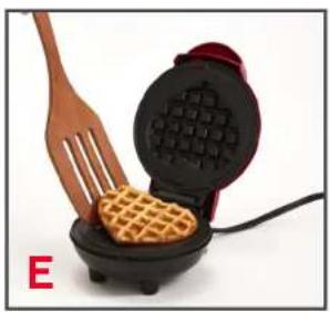Electric waffle being placed with a wooden spatula, no text or symbols visible