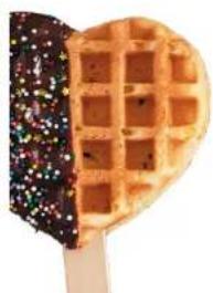 Heart-shaped illustration of a waffle with chocolate topping and sprinkles (no text or symbols)