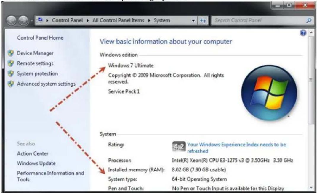Control Panel Home Device Manager Remote settings System protection Advanced system settings View basic information about your computer Windows edition Windows 7 Ultimate Copyright © 2009 Microsoft Corporation. All rights reserved. Service Pack 1 System Rating: 4.2 Your Windows Experience Index needs to be refreshed Processor: Intel(R) Xeon(R) CPU E3-1275 v3 @ 3.50GHz 3.50 GHz Installed memory (RAM): 8.02 GB (7.90 GB usable) System type: 64-bit Operating System Pen and Touch: No Pen or Touch Input is available for this Display See also Action Center Windows Update Performance Information and Tools
