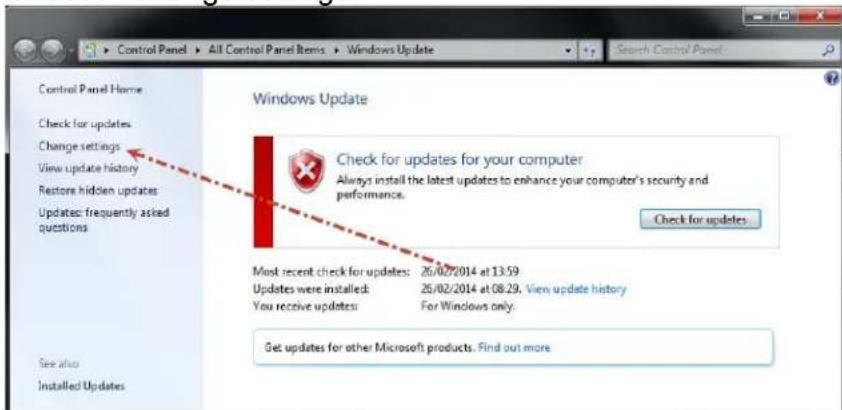 Control Panel Home Check for updates Change settings View update history Restore hidden updates Updates: frequently asked questions Windows Update Check for updates for your computer Always install the latest updates to enhance your computer's security and performance. Check for updates. Most recent check for updates: 25/02/2014 at 13:59 Updates were installed: 25/02/2014 at 08:29. View update history You receive updates: For Windows only. Get updates for other Microsoft products. Find out more See also Installed Updates