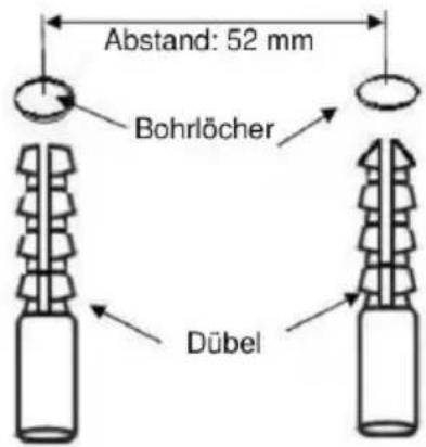 Abstand: 52 mm Bohrlöcher Dübel