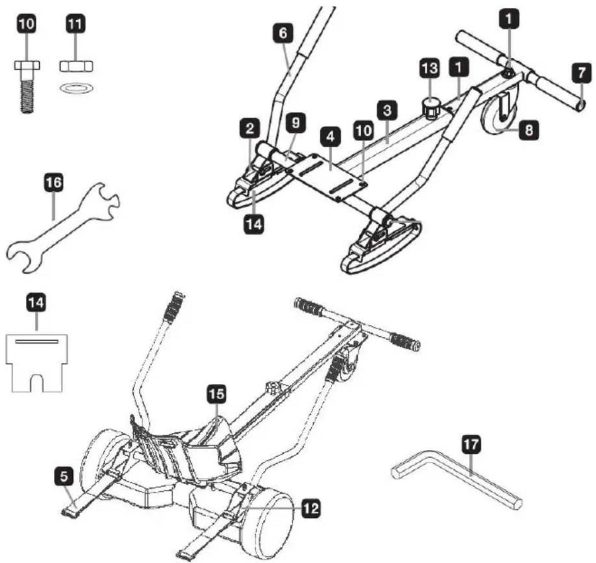 Technical diagram of a mechanical linkage system with numbered components and exploded views