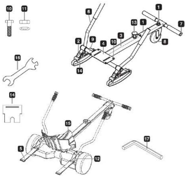 Technical diagram of a mechanical assembly with numbered parts and exploded views, likely for engineering or manufacturing documentation.